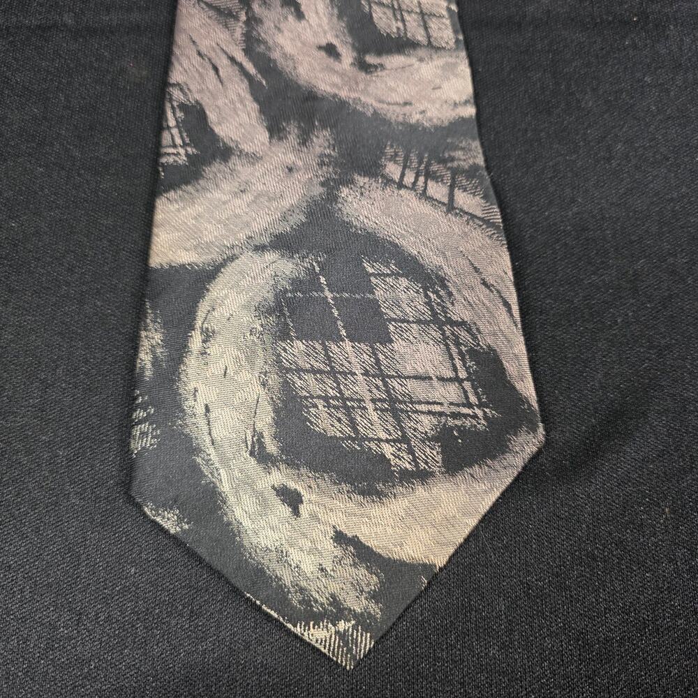 C•I•T•Y STREETS Men's Black Gray Abstract Cityscape Pattern Polyester Tie